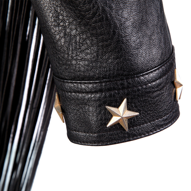 Women's Leather Stud Star Short Lapel Jacket