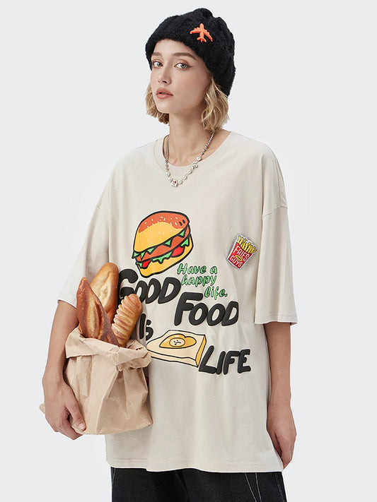 French Fries Cartoon Burger Loose T-shirt For Women MuddyStock