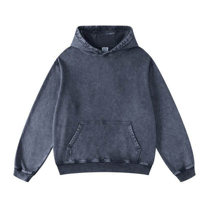 Thickened Washed Old Gradient Solid Color Batik Hooded Sweater For Men And Women Sapphire Blue MuddyStock