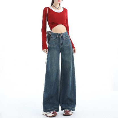 Women's American-style Retro Loose Wide Jeans MuddyStock