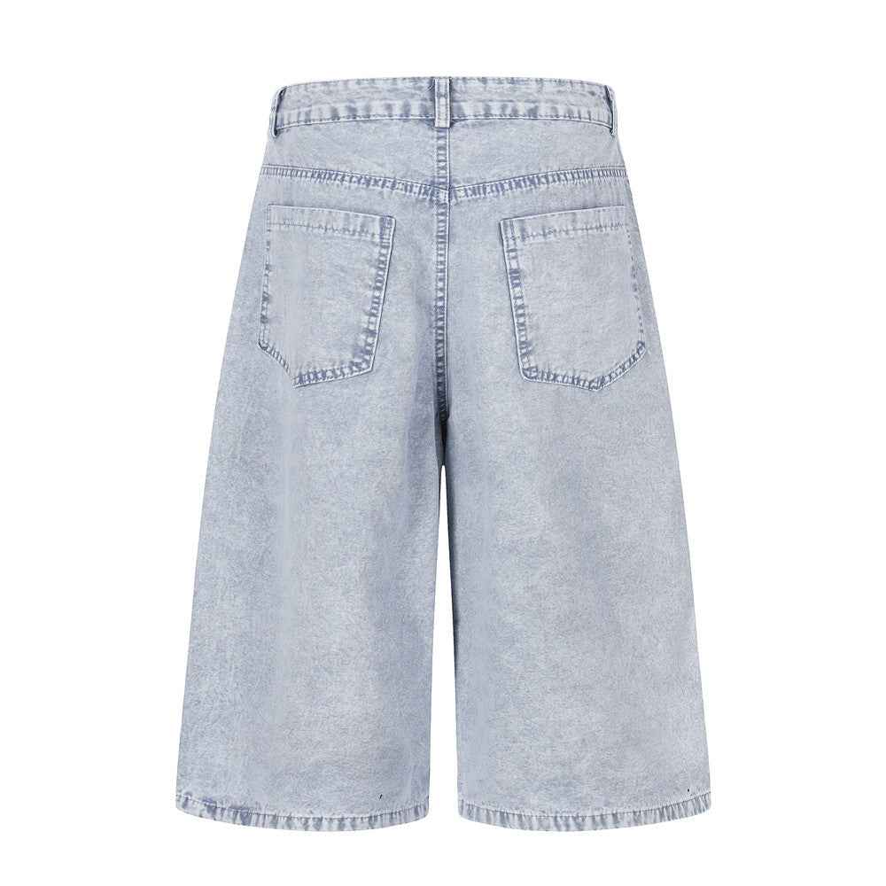 Character printed denim cropped pants