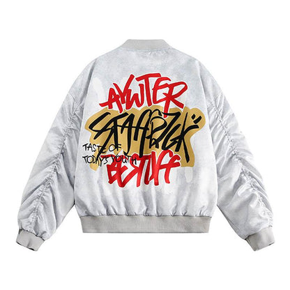 Printed Graffiti Letter Pilot Jacket For Women MuddyStock
