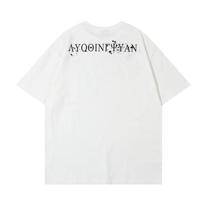 Abstract Graffiti Printed Loose T-shirt For Men And Women MuddyStock