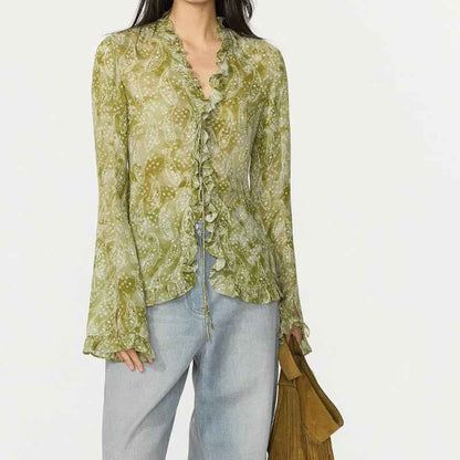 Floating Green Ink Washed Paisley Long Dress Women's Outfit | MuddyStock Originals Green Top