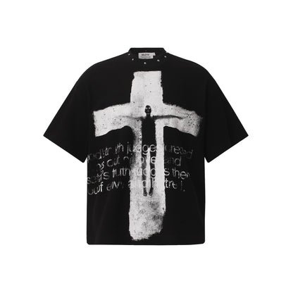 Wear and tear cross shaped short sleeves Black