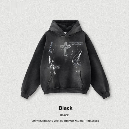 Men's Loose Street Hand-painted Couple Wear Hooded Sweater Black MuddyStock