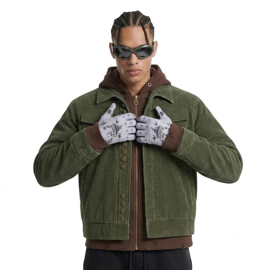 Distressed Corduroy Color-blocked Faux Two-piece Short Jacket For Men | MuddyStock Originals