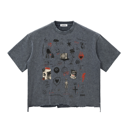 Snow Wash Raw-Hem Boxy T-shirt For Men Washed Cement Gray