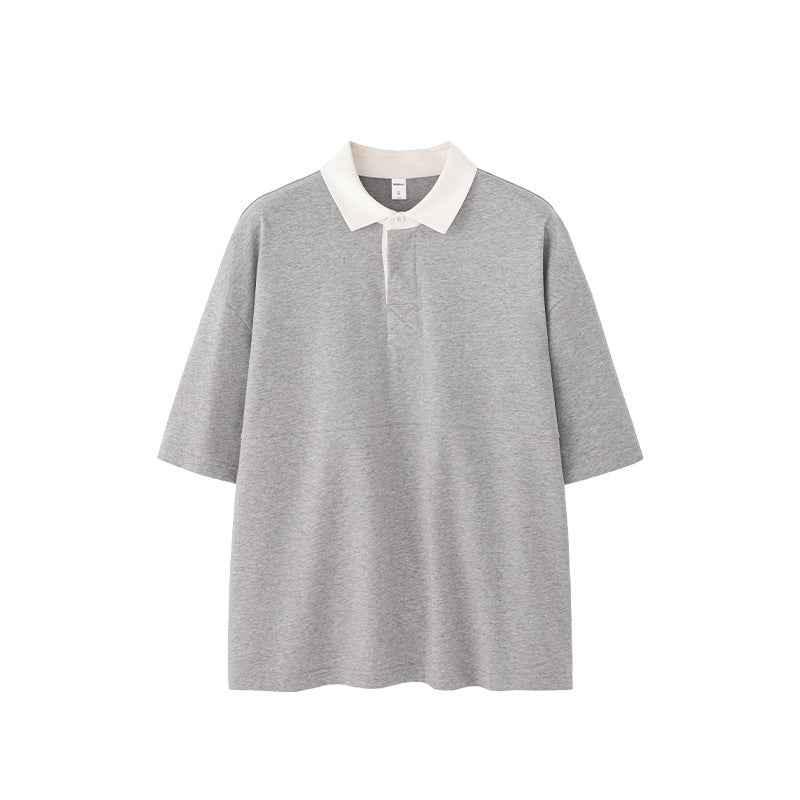 Lapel Men's Outdoor Contrast Color Polo T-shirt Flower Gray null