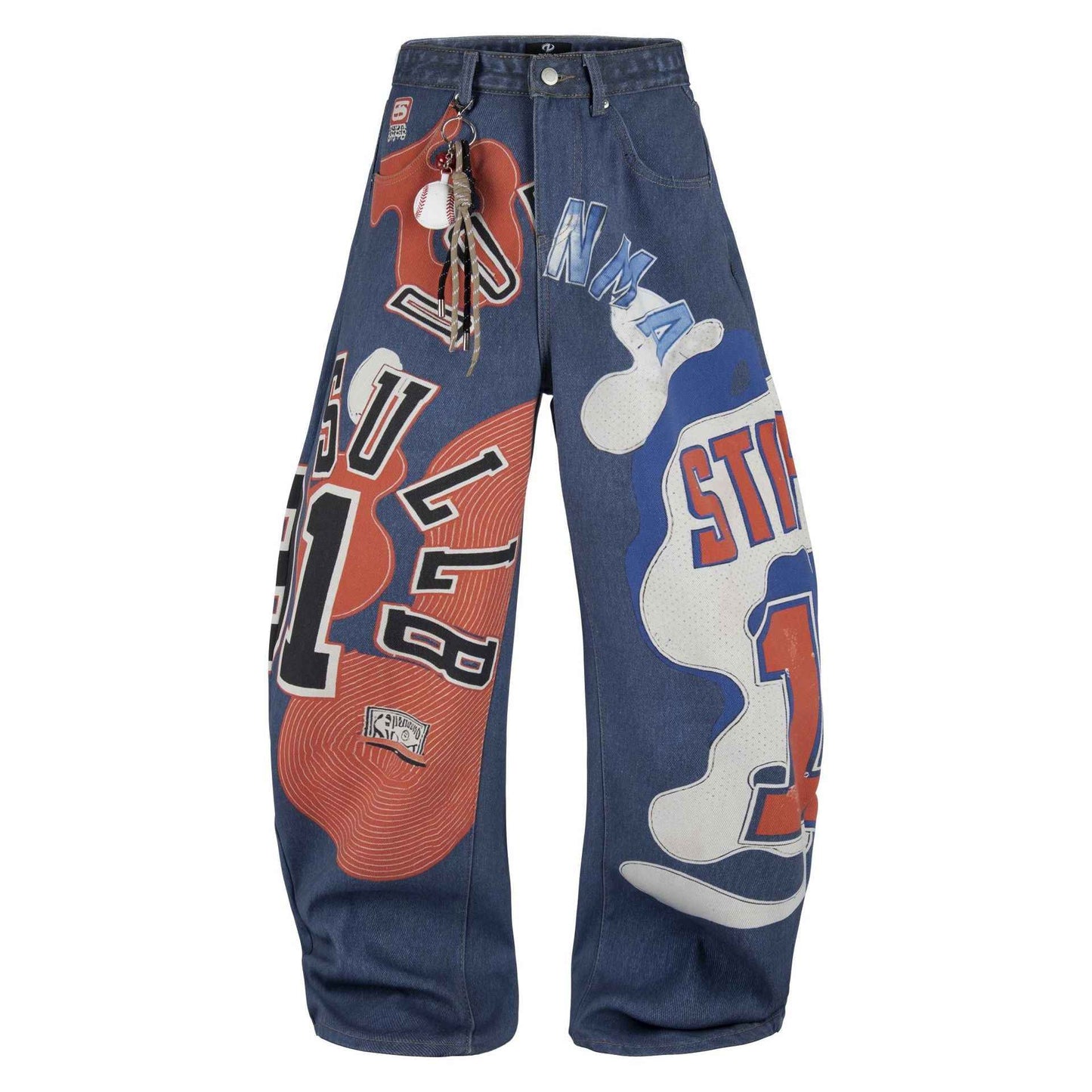 Retro printed patchwork jeans for men | MuddyStock Originals Blue 5518