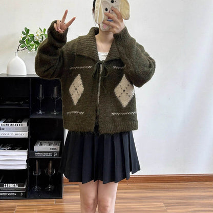 Vintage Grid Lapel Cardigan for Women | MuddyStock Originals MuddyStock