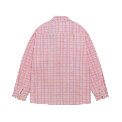 Retro Cartoon Plaid Long Sleeve Shirt For Women eprolo