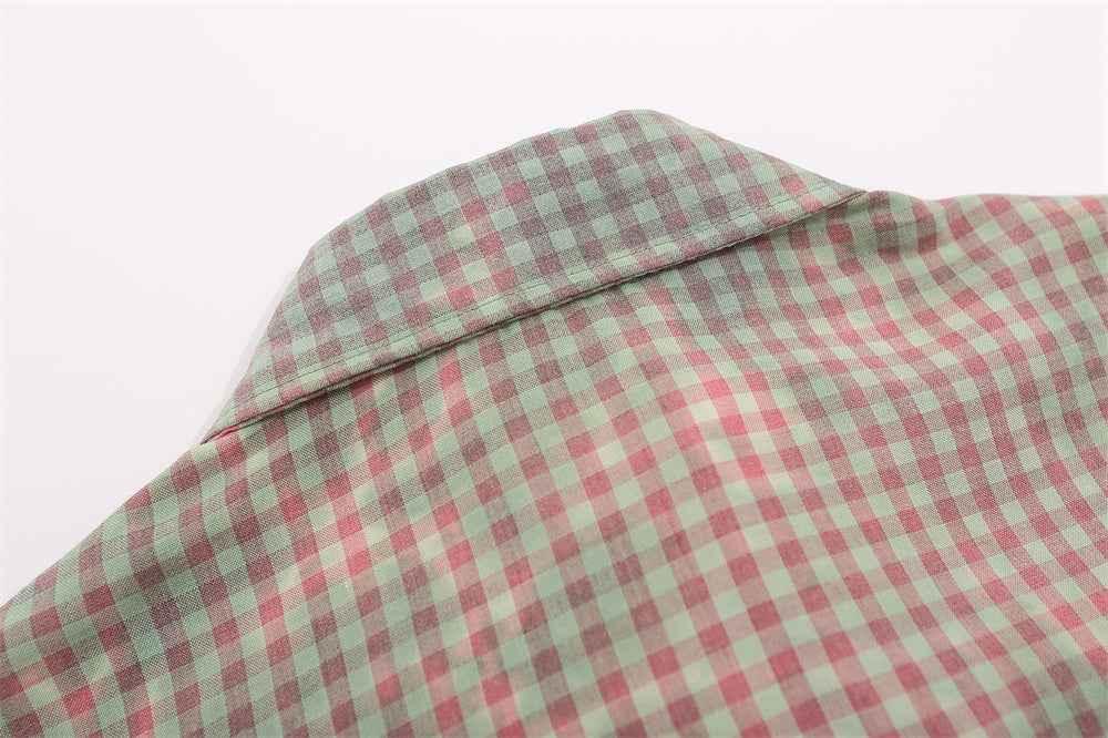 Plaid Tie-dyed Long-sleeved Shirt For Men null