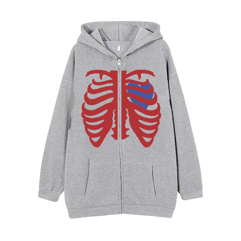 High Street Skeleton Hoodie For Women Gray All Products
