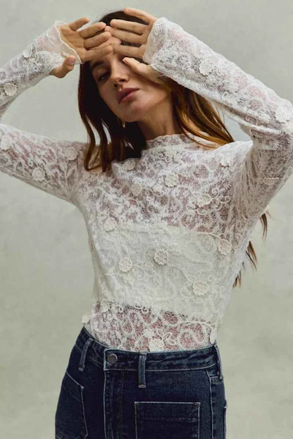 Lace Long Sleeve Floral Layering Top Trendsi