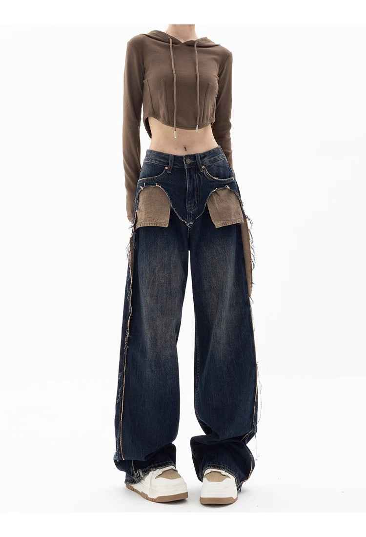 New Niche Design Contrast Color Jeans For Women Blue MuddyStock