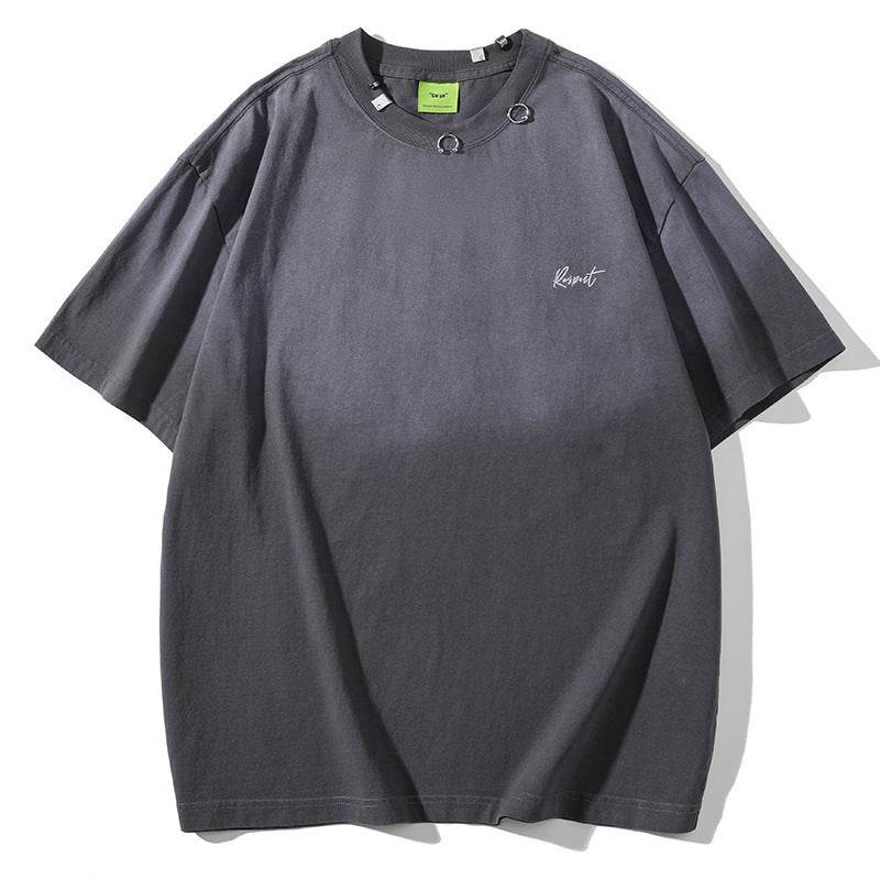 American Retro Short Sleeve T-shirt Men And Women Gray MuddyStock