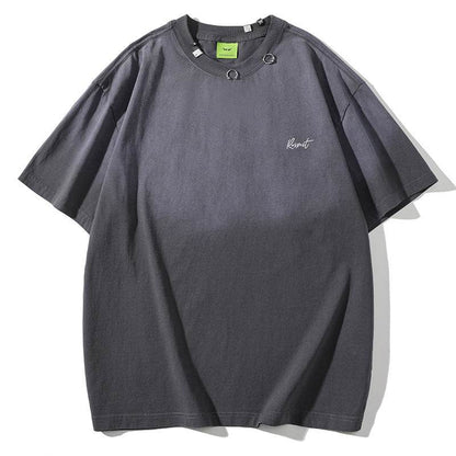 American Retro Short Sleeve T-shirt Men And Women Gray MuddyStock