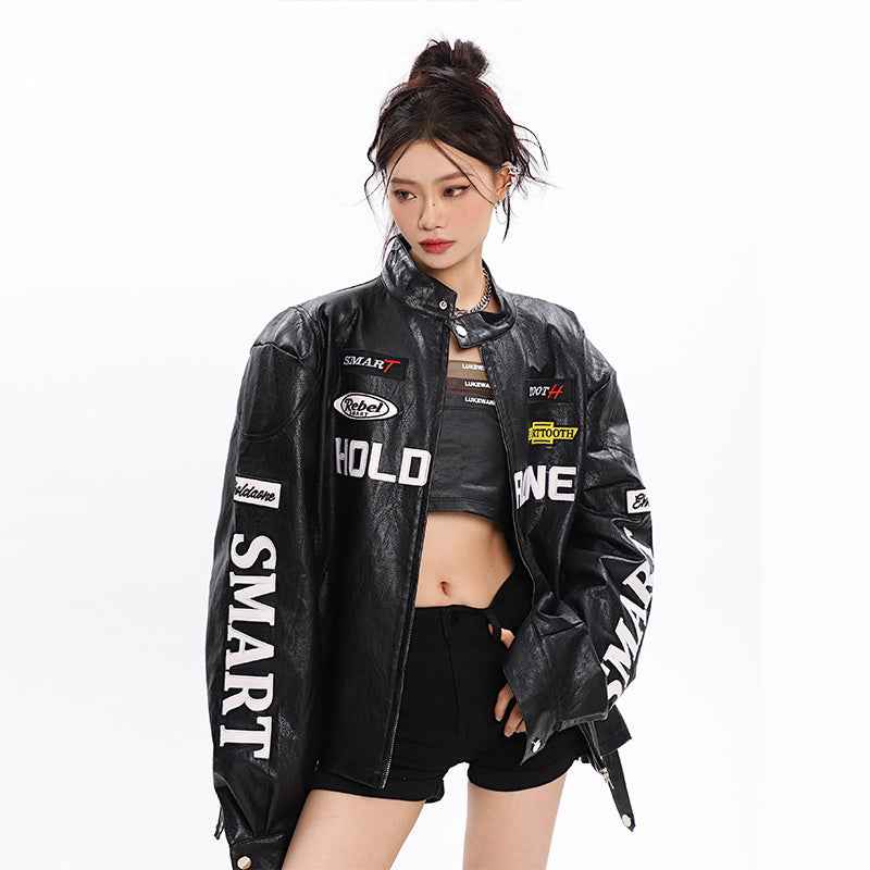 Women's Loose Letter Racing Motorcycle Jacket MuddyStock