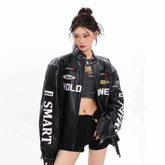 Women's Loose Letter Racing Motorcycle Jacket MuddyStock