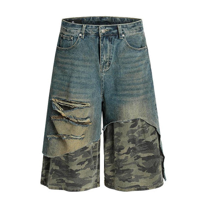 Camouflage patchwork Cropped Pants | MuddyStock Originals Blue