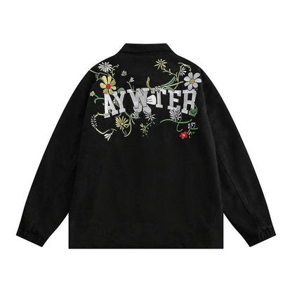 Letter Floral Embroidered Jacket For Men And Women Black MuddyStock