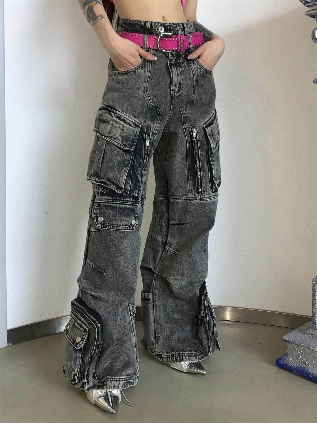 Design Retro Work Style Multi Pocket Jeans MuddyStock