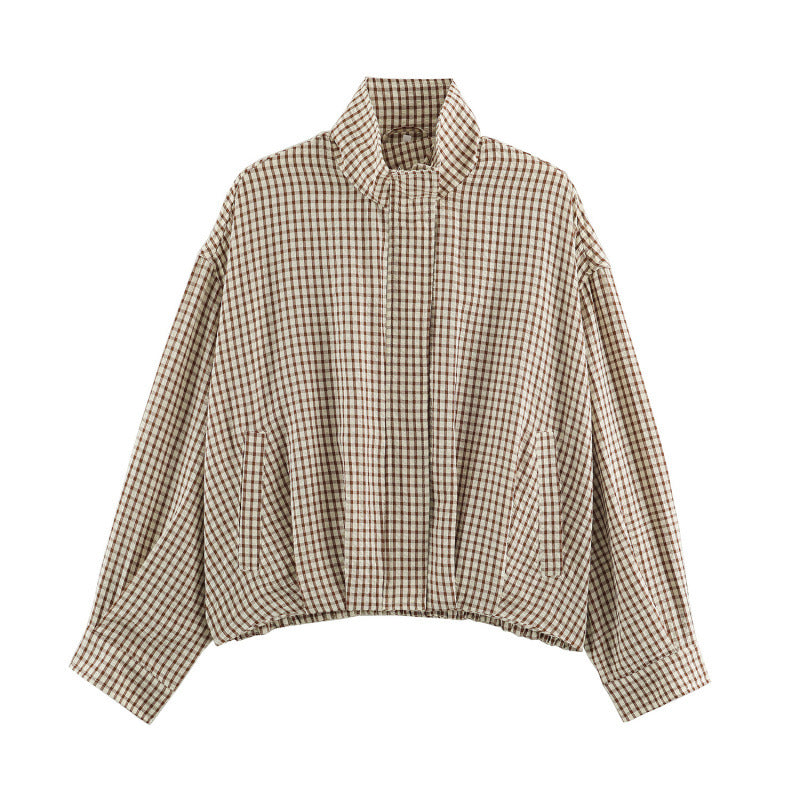 Womens Plaid Aviator Jacket From Europe And America Light Brown All Products