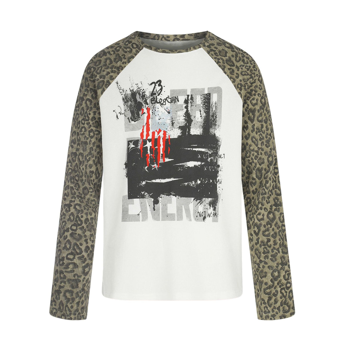 Letter Graffiti Print T-Shirt For Women White Leopard Grain