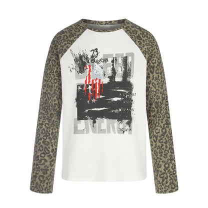 Letter Graffiti Print T-Shirt For Women White Leopard Grain