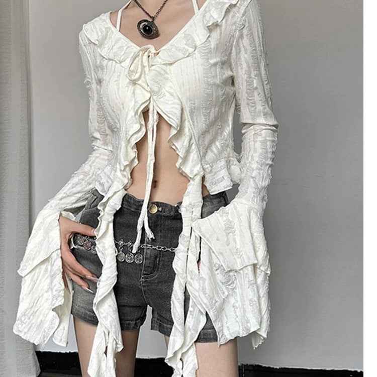 Ruffled V-neck Cropped Top For Women