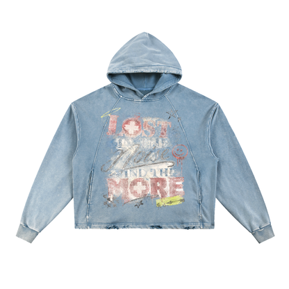 Vintage Washed Frayed-Hem Hoodie For Men | MuddyStock Originals Blue
