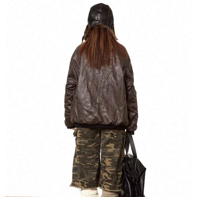 American-style Fake Two-piece Suede Bomber Jacket For Women MuddyStock