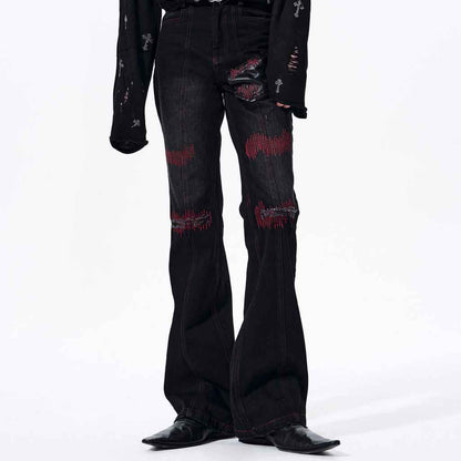 Flared Denim Men's Patchwork Straight-leg Pants
