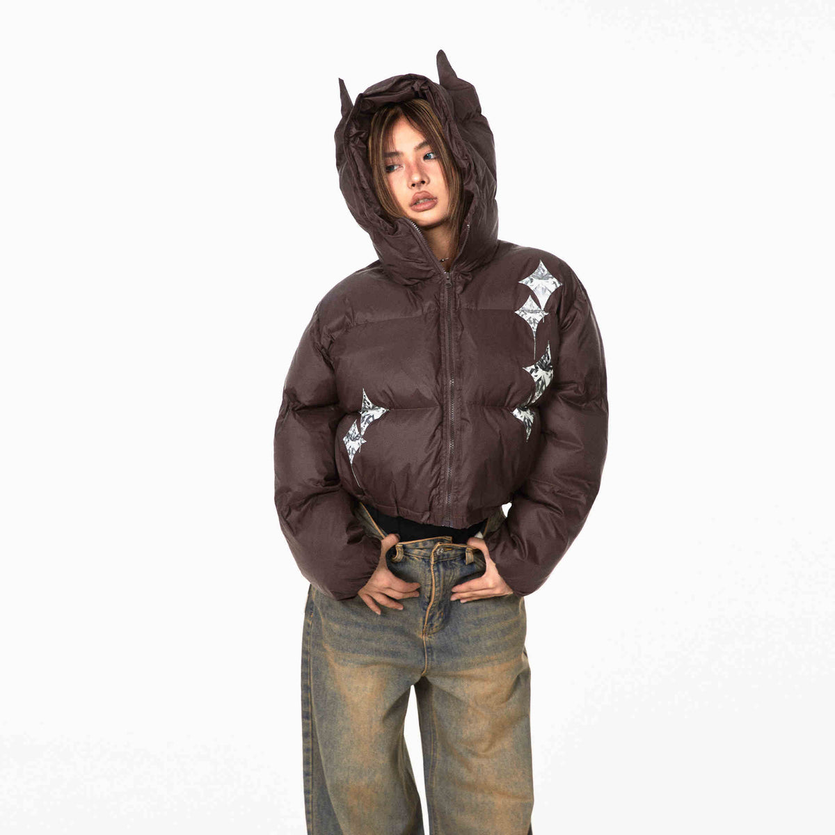 Short Women's Winter Jacket Brown