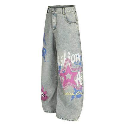 Casual Letter Print Straight Cut Jeans For Women | MuddyStock Originals