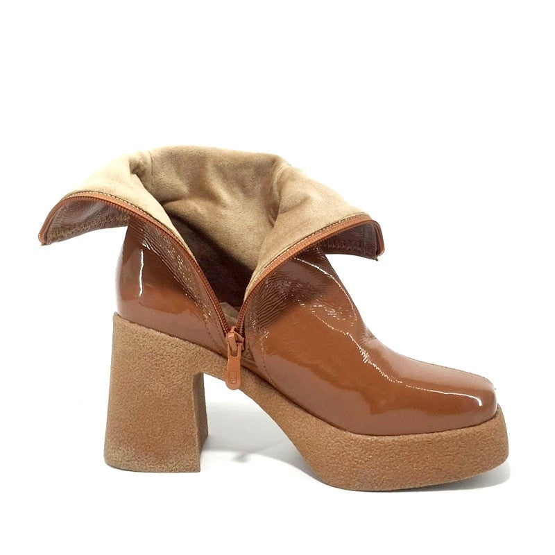 Square Toe Platform Platform High Heel Boots For Women