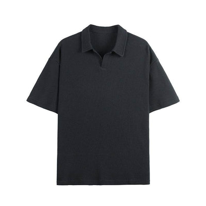 Fashion Simple Polo Shirt Loose Comfortable Men's T-shirt Black MuddyStock