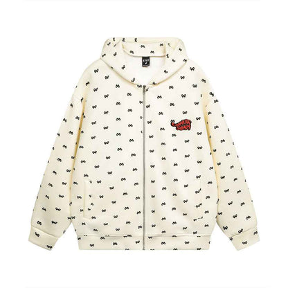 Full Printed Bow Zipper Hoodie For Women MuddyStock