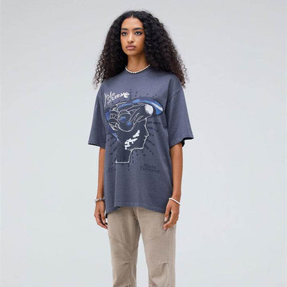 Street Fun Adhesive Letter Loose Short Sleeve For Men And Women MuddyStock
