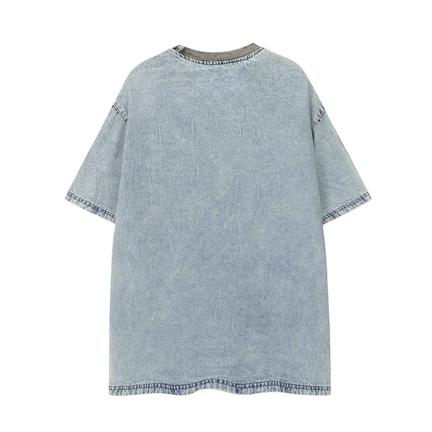 Retro Butterfly Letter Patch Embroidery Denim Short Sleeve T-Shirt For Men And Women | MuddyStock Originals MuddyStock