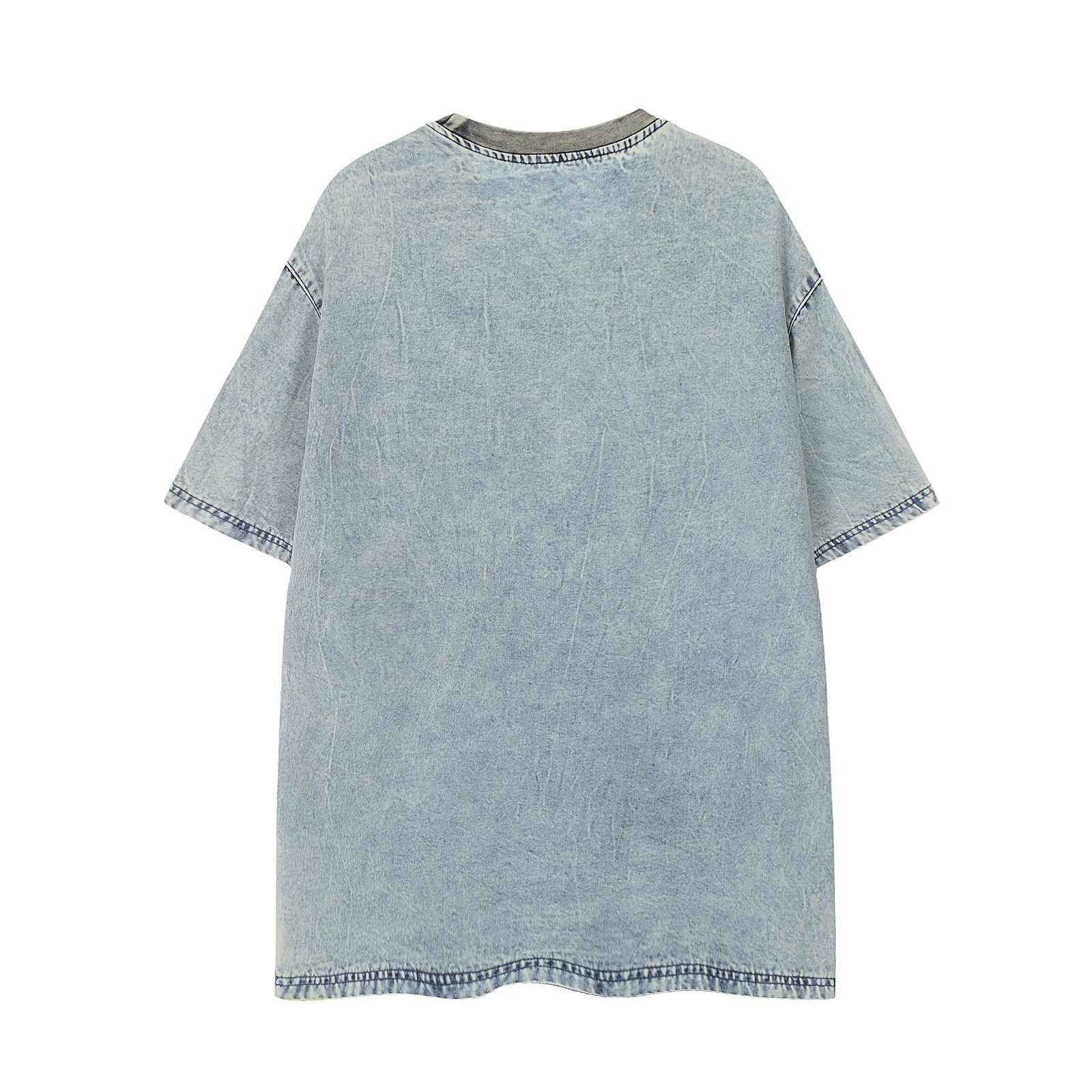 Retro Butterfly Letter Patch Embroidery Denim Short Sleeve T-Shirt For Men And Women | MuddyStock Originals MuddyStock