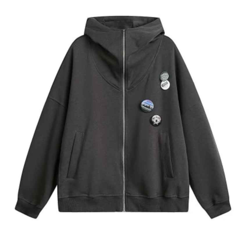 Outline Badge Hoodie For Men And Women Dark Grey MuddyStock