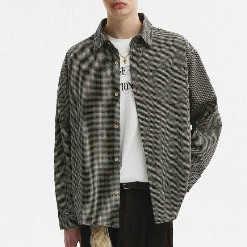 Bubble Texture Plaid Long Sleeve Shirt For Men null