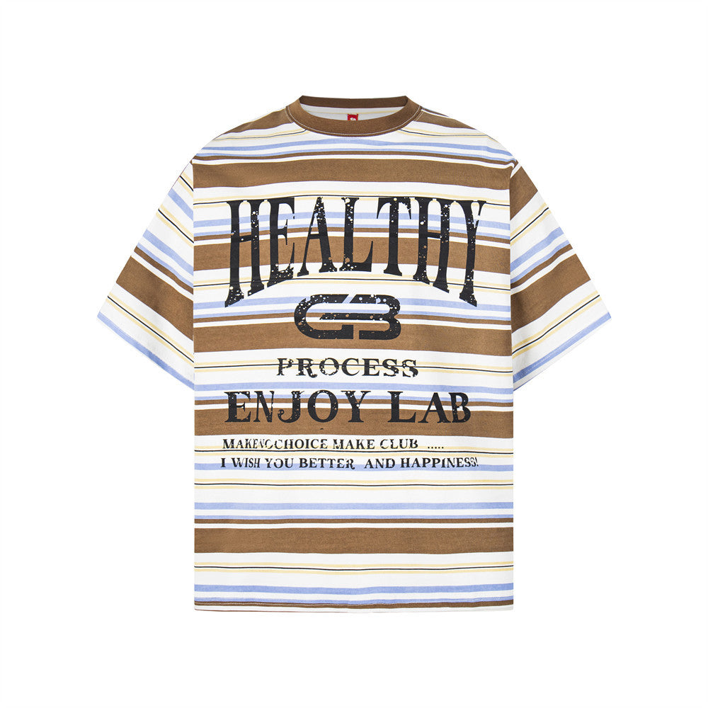 Contrast striped short sleeved t-shirt for men | MuddyStock Originals Brown