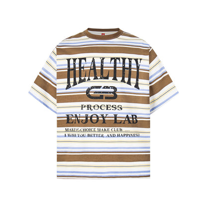 Contrast striped short sleeved t-shirt for men | MuddyStock Originals Brown