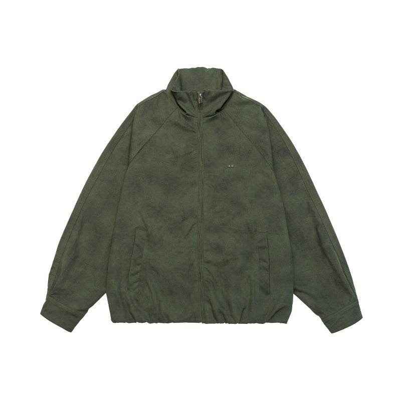 Faded Loose Fit Stand Collar Jacket For Men | MuddyStock Originals Green MuddyStock