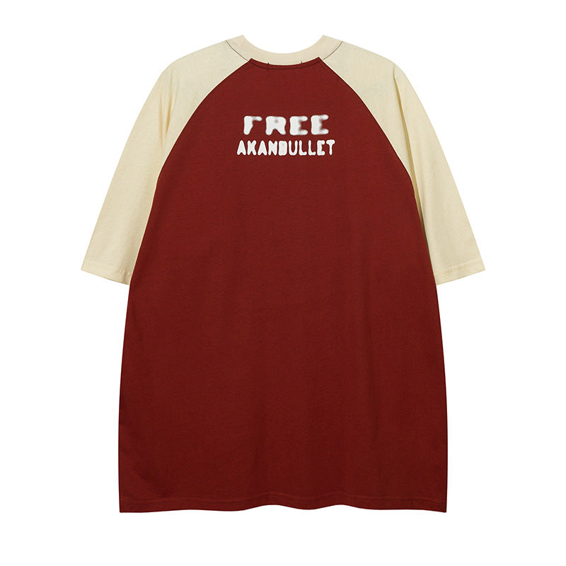 Trendy Cool Contrast Color Letter Printed Loose T-shirt