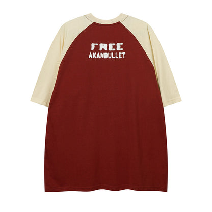 Trendy Cool Contrast Color Letter Printed Loose T-shirt