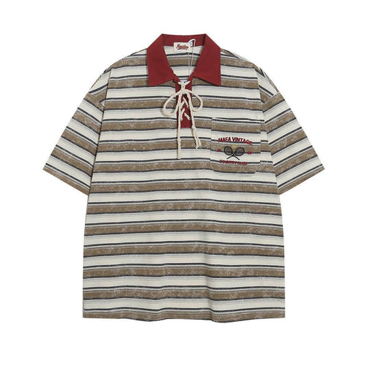 Striped Polo Shirt Casual Short-sleeved Top For Men And Women MuddyStock